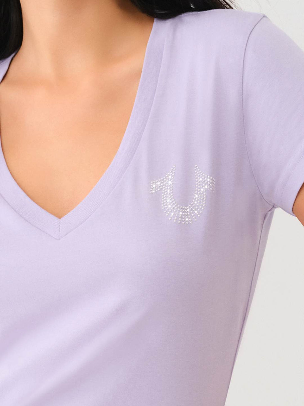 True Religion Crews Studded Horseshoe V Neck Tee Hierloom Lilac