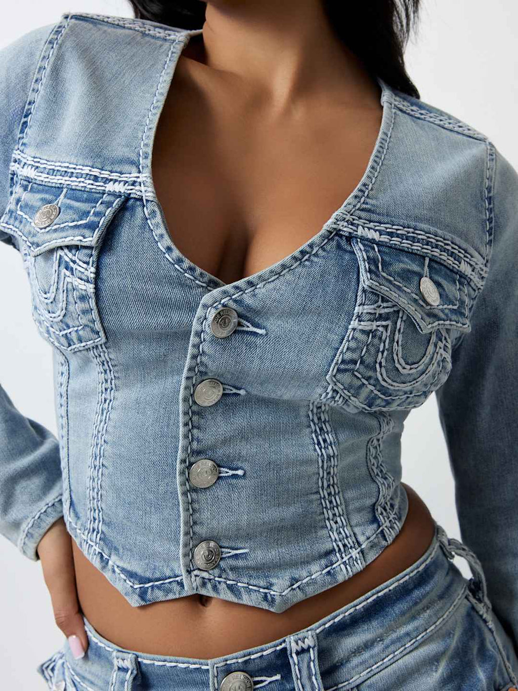 True Religion Crew V Neck Longsleeve Top Super QT Horizon Henge