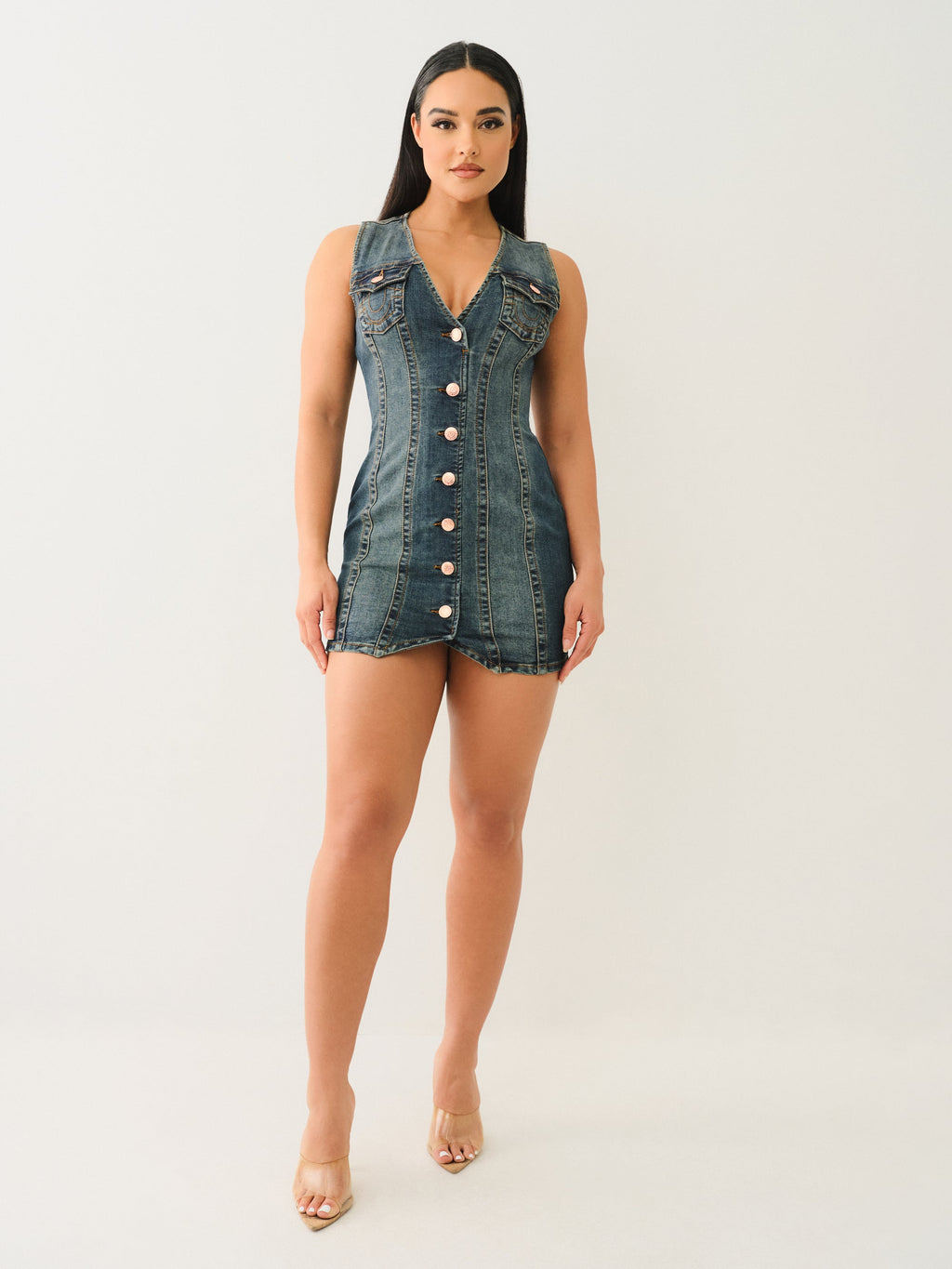 True Religion Fitted Denim Vest Dress Amestoy