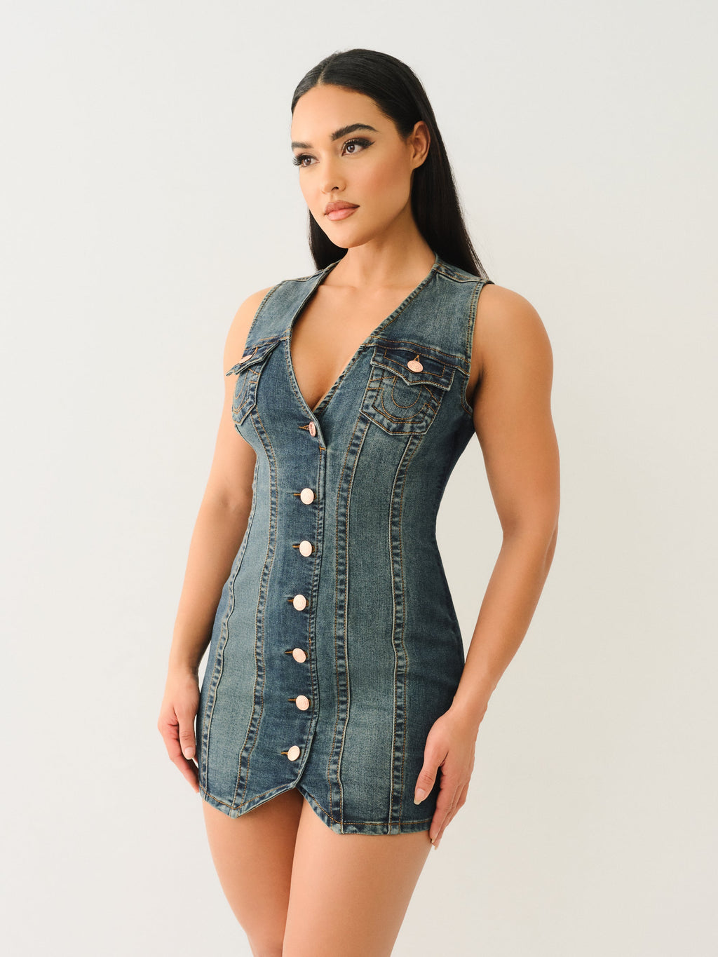 True Religion Fitted Denim Vest Dress Amestoy