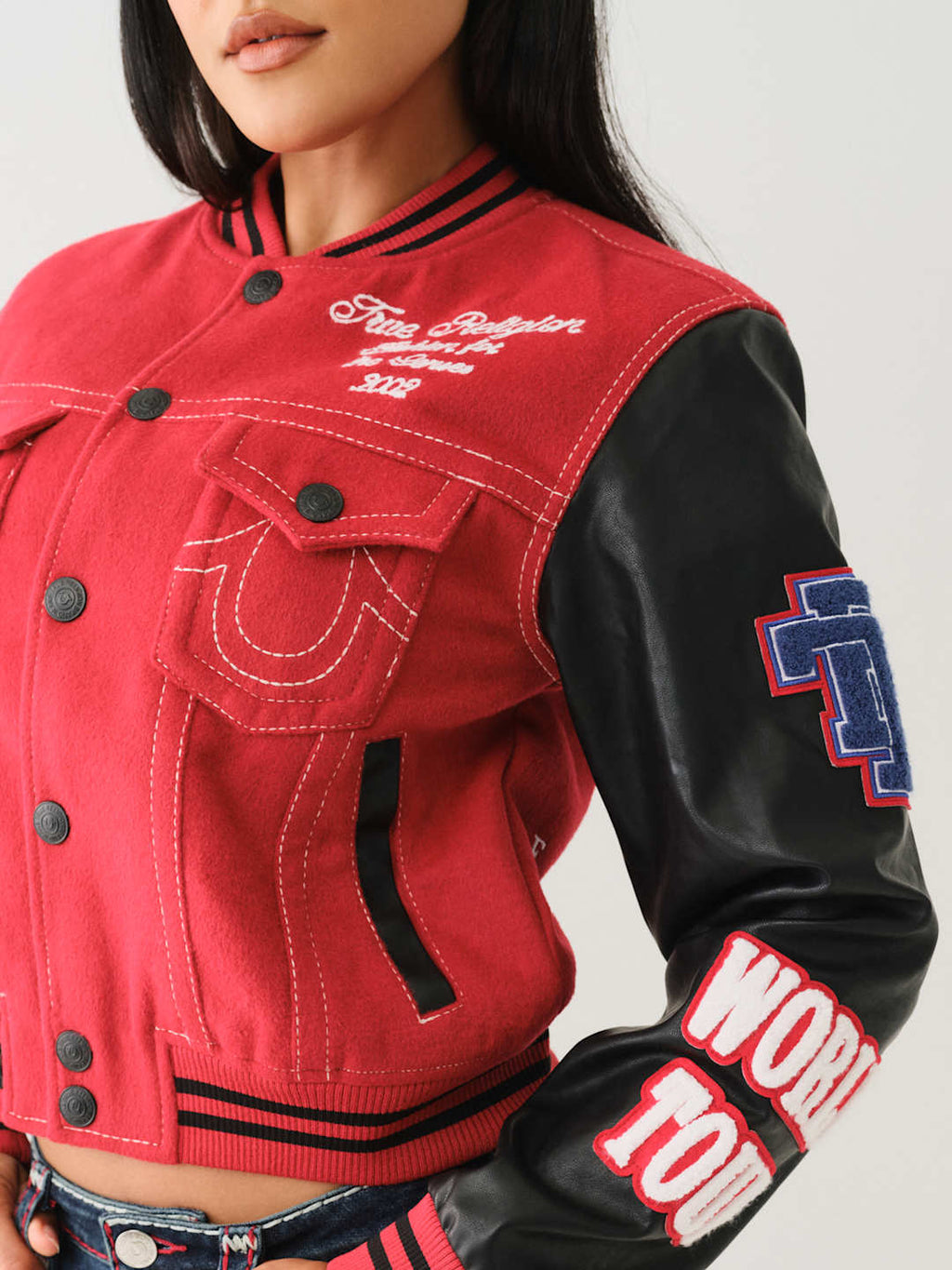 True Religion Ladies Jacket Anniversary Varsity Jacket Apple Red