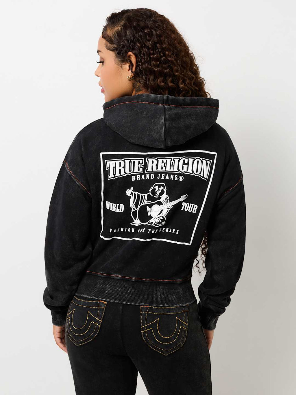 True Religion Sweater Washed Old Multi SRS Hoodie Jet Black