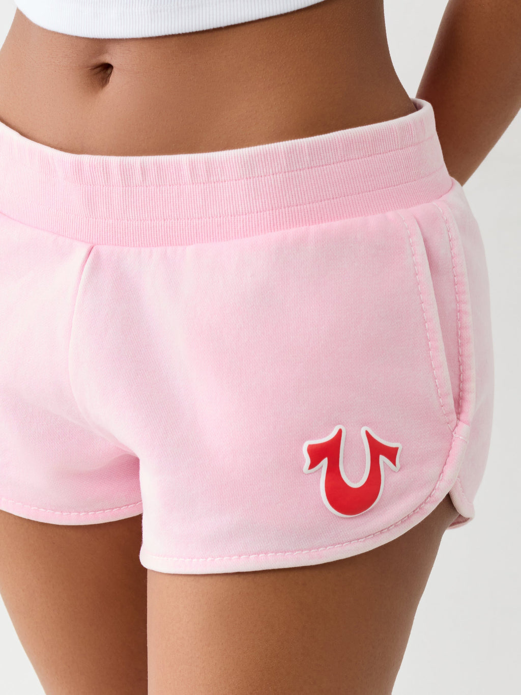 True Religion Big T Dolphin Hem Shorts Candy Pink