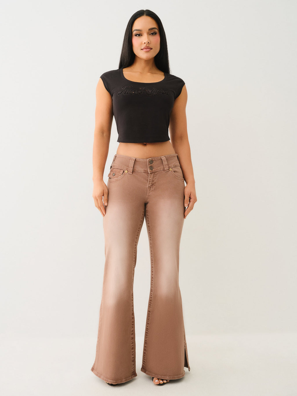 True Religion Lace Cap Scoop Neck Tee Jet Black