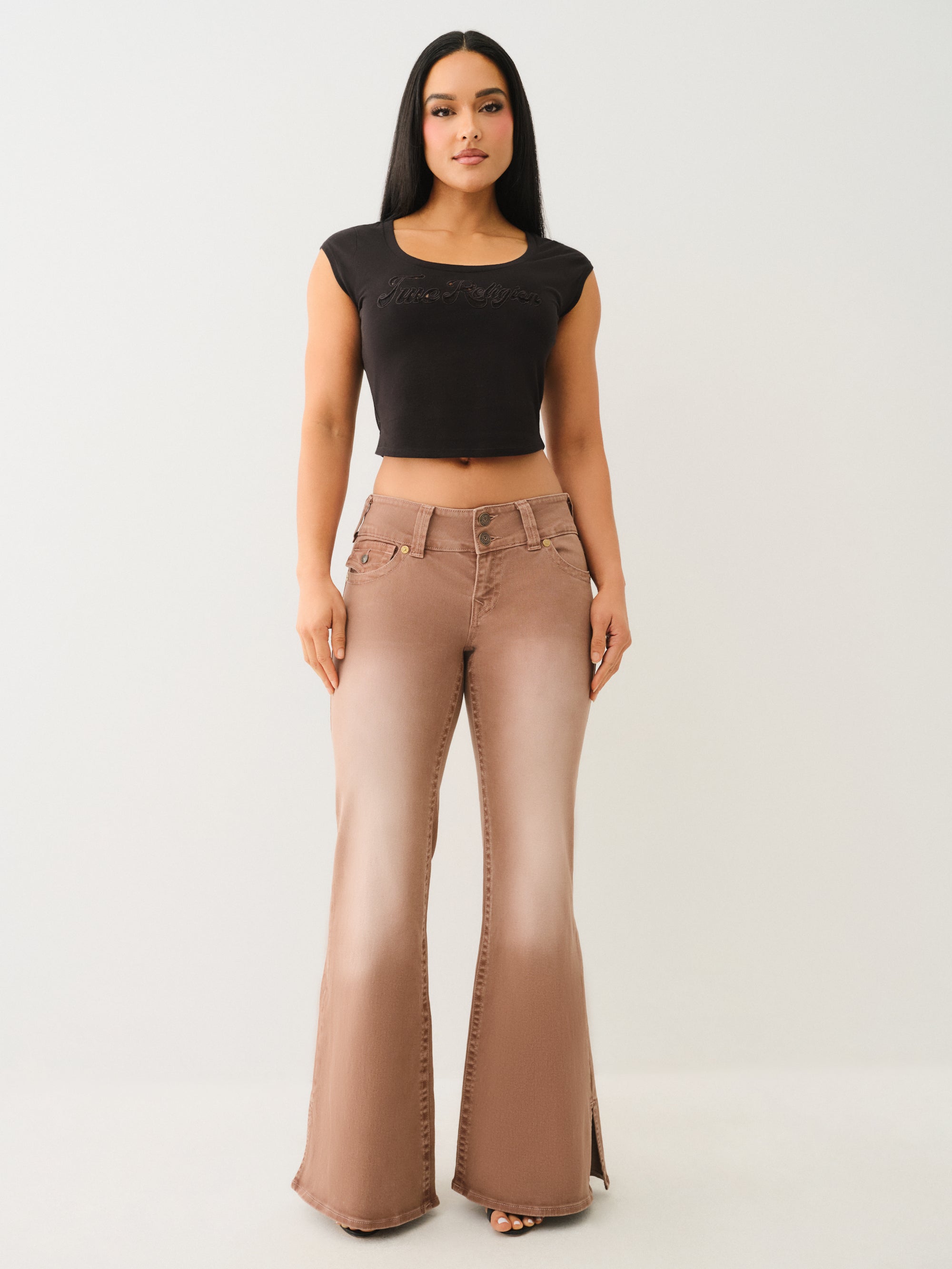 True Religion Lace Cap Scoop Neck Tee Jet Black