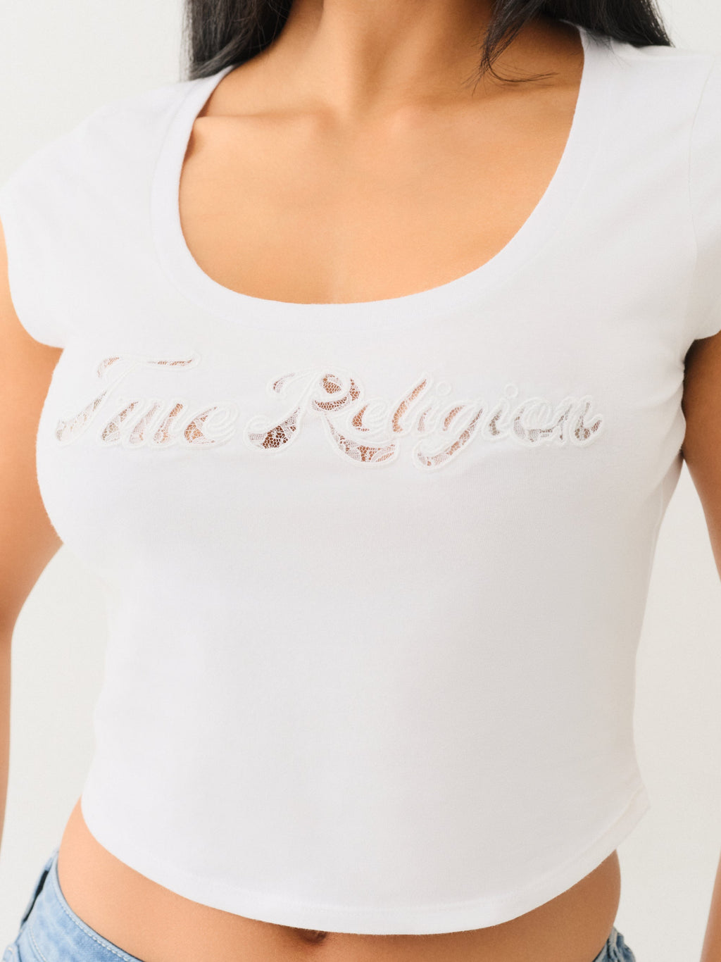 True Religion Lace Cap Scoop Neck Tee Optic White