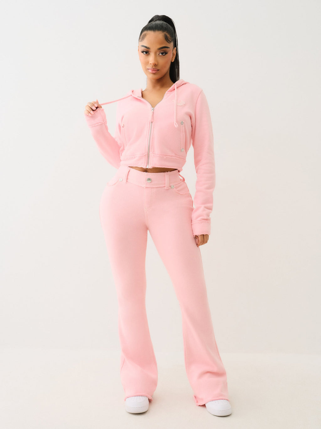 True Religion Raw Edge Big T Shrunken Hoodie Candy Pink