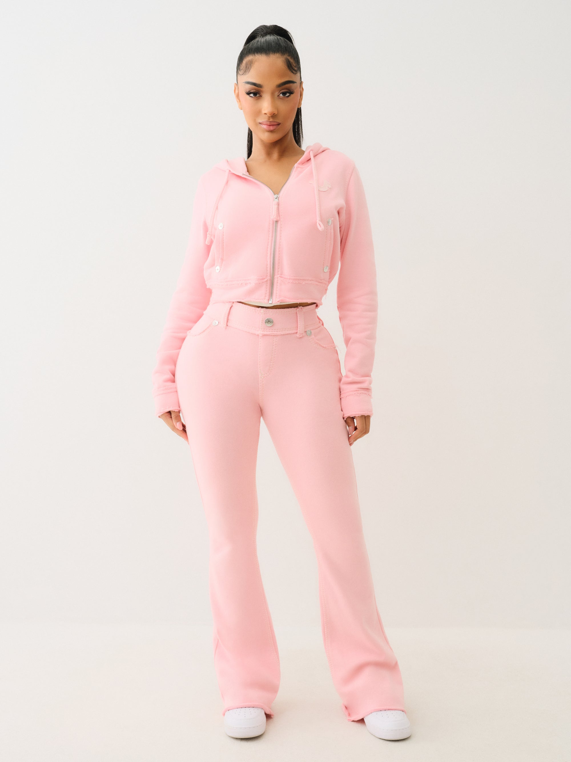 True Religion Raw Edge Big T Boot Track Pant Candy Pink