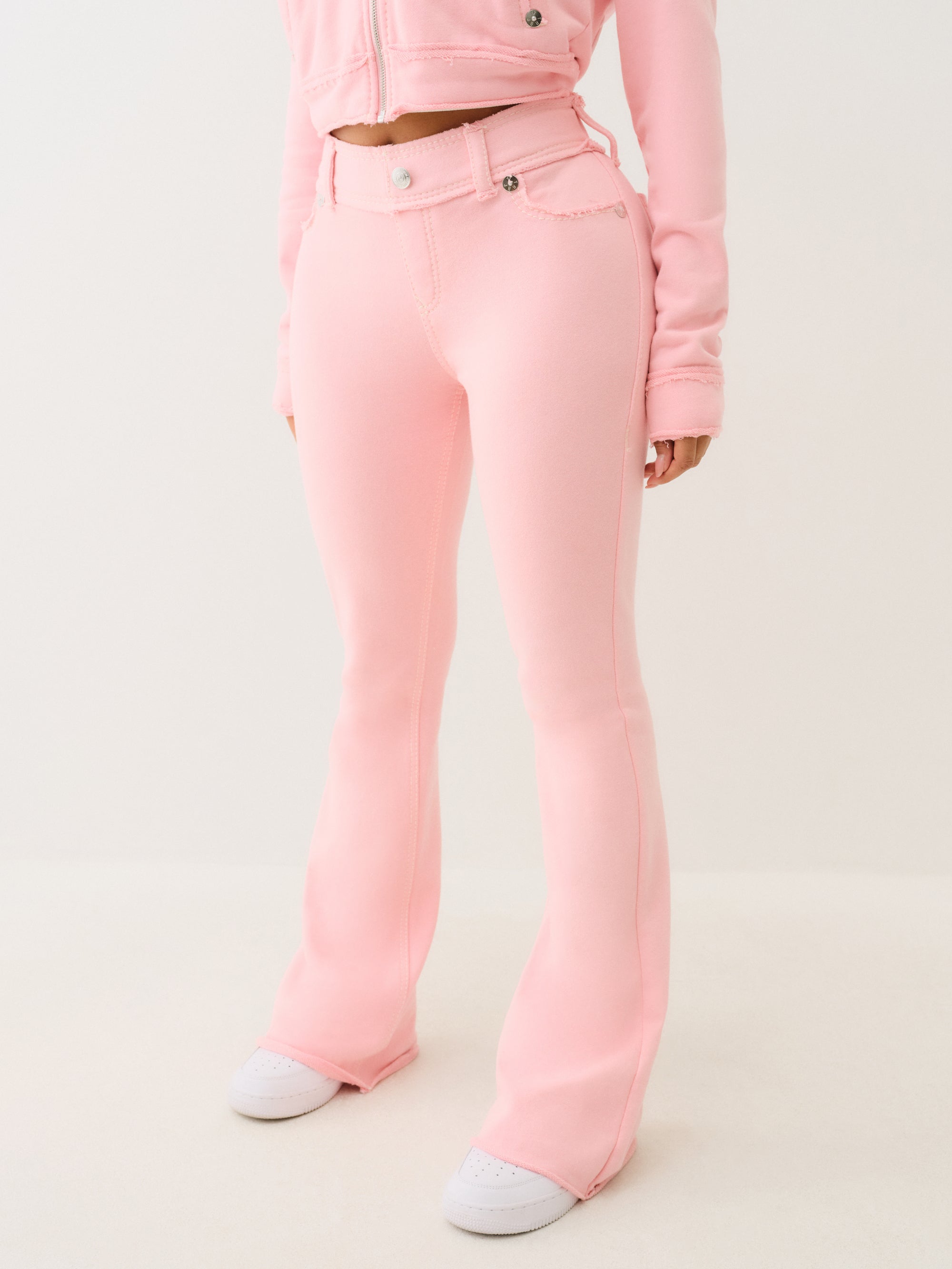 True Religion Raw Edge Big T Boot Track Pant Candy Pink