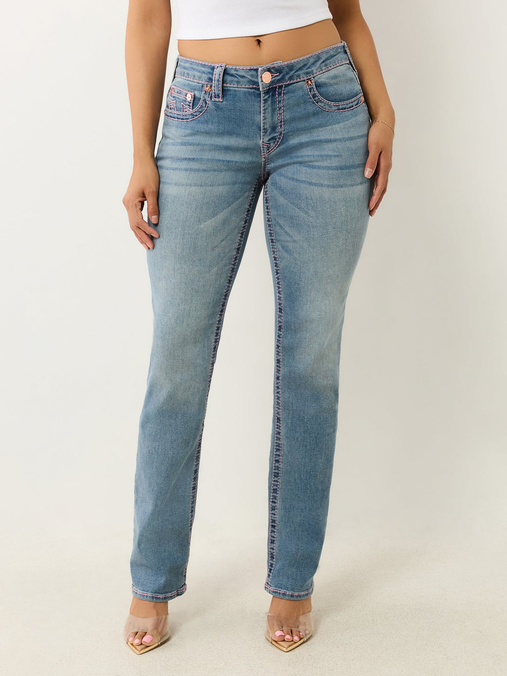 True Religion Billie Mid Rise Straight Big T California Poppy