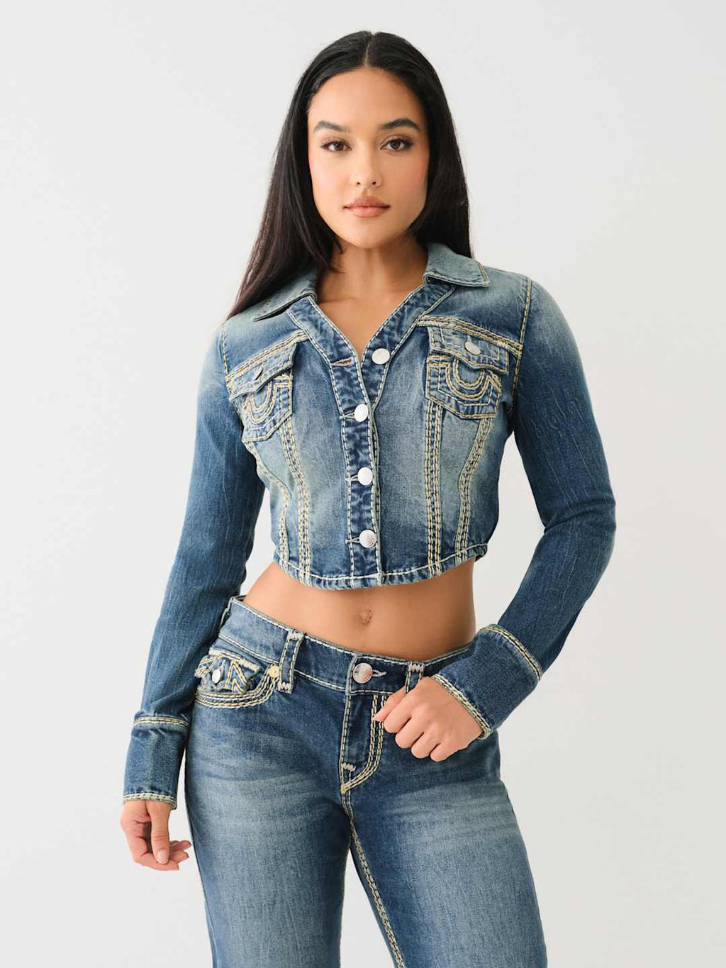 True Religion Jeans Ladies Super QT Lurex Denim Jacket Dark Wash