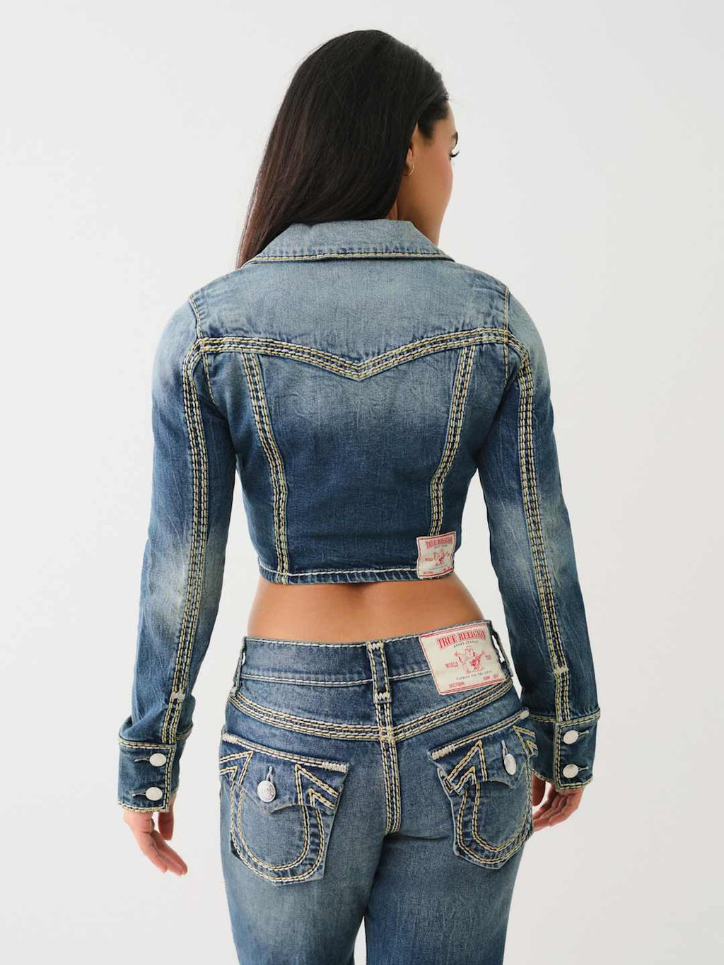 True Religion Jeans Ladies Super QT Lurex Denim Jacket Dark Wash