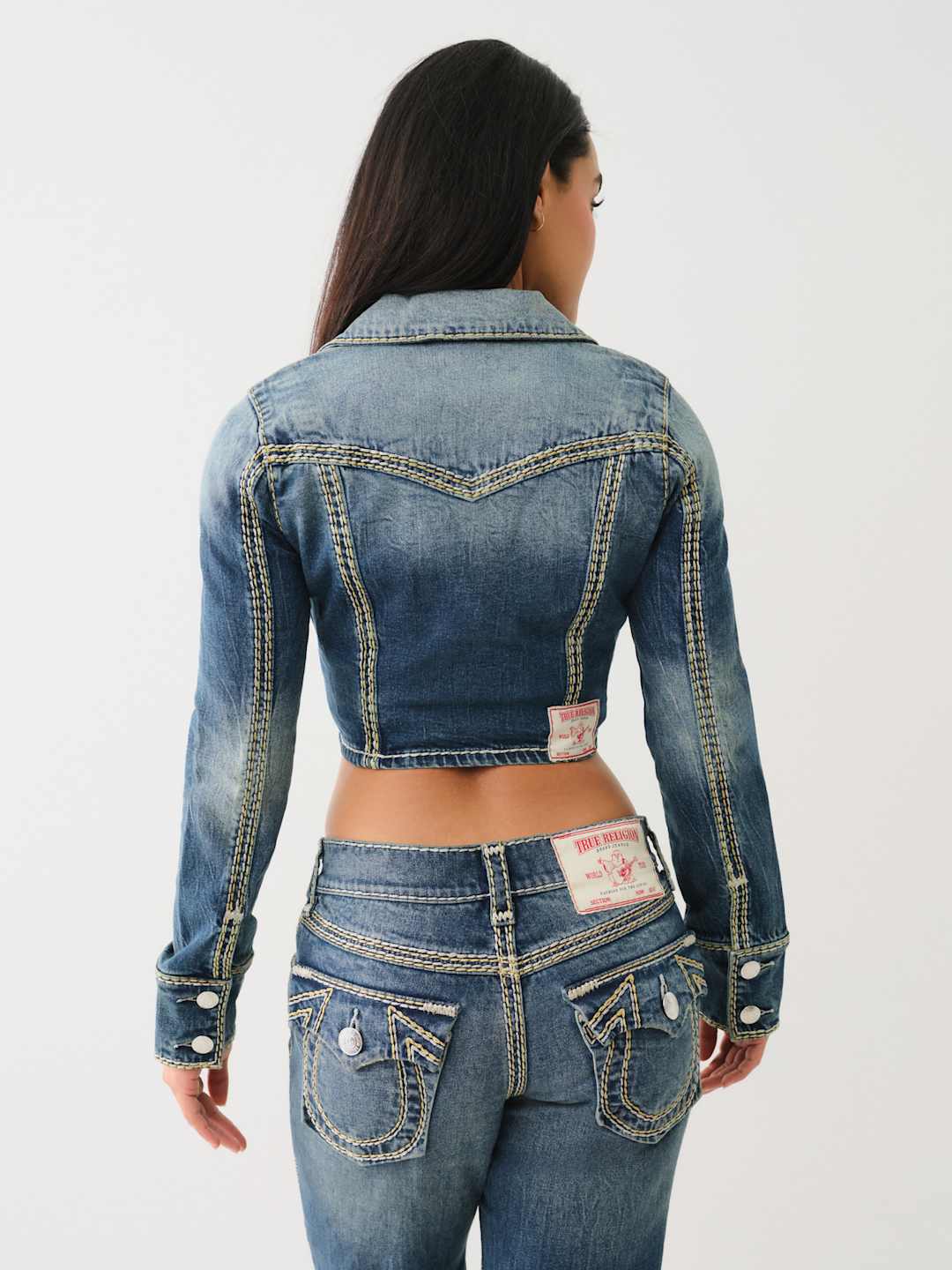 True Religion Jeans Ladies Super QT Lurex Denim Jacket Dark Wash