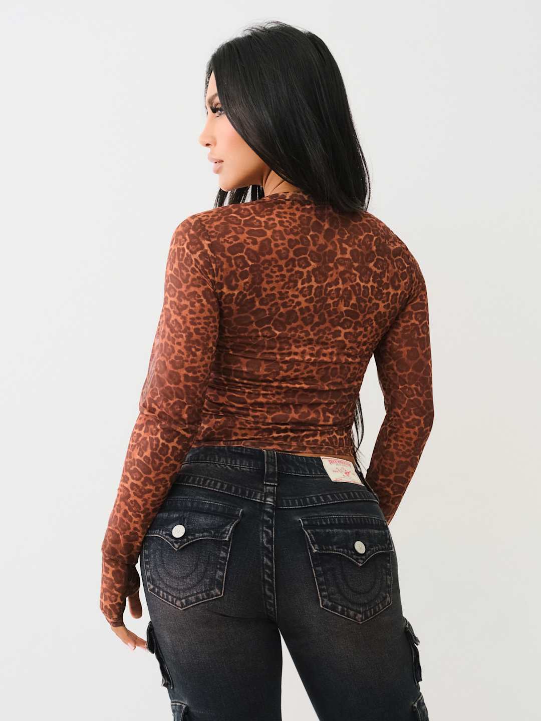 True Religion Crew LS Leopard Crystal Top Leopard Print