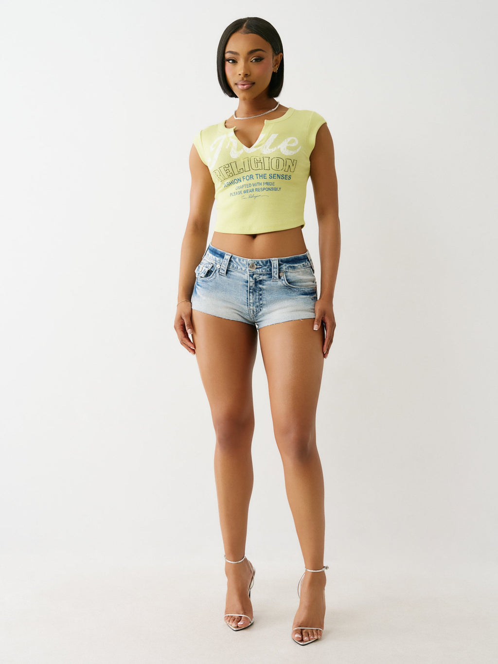 True Religion Vintage Tr V Notch Rib Top Daiquiri Green