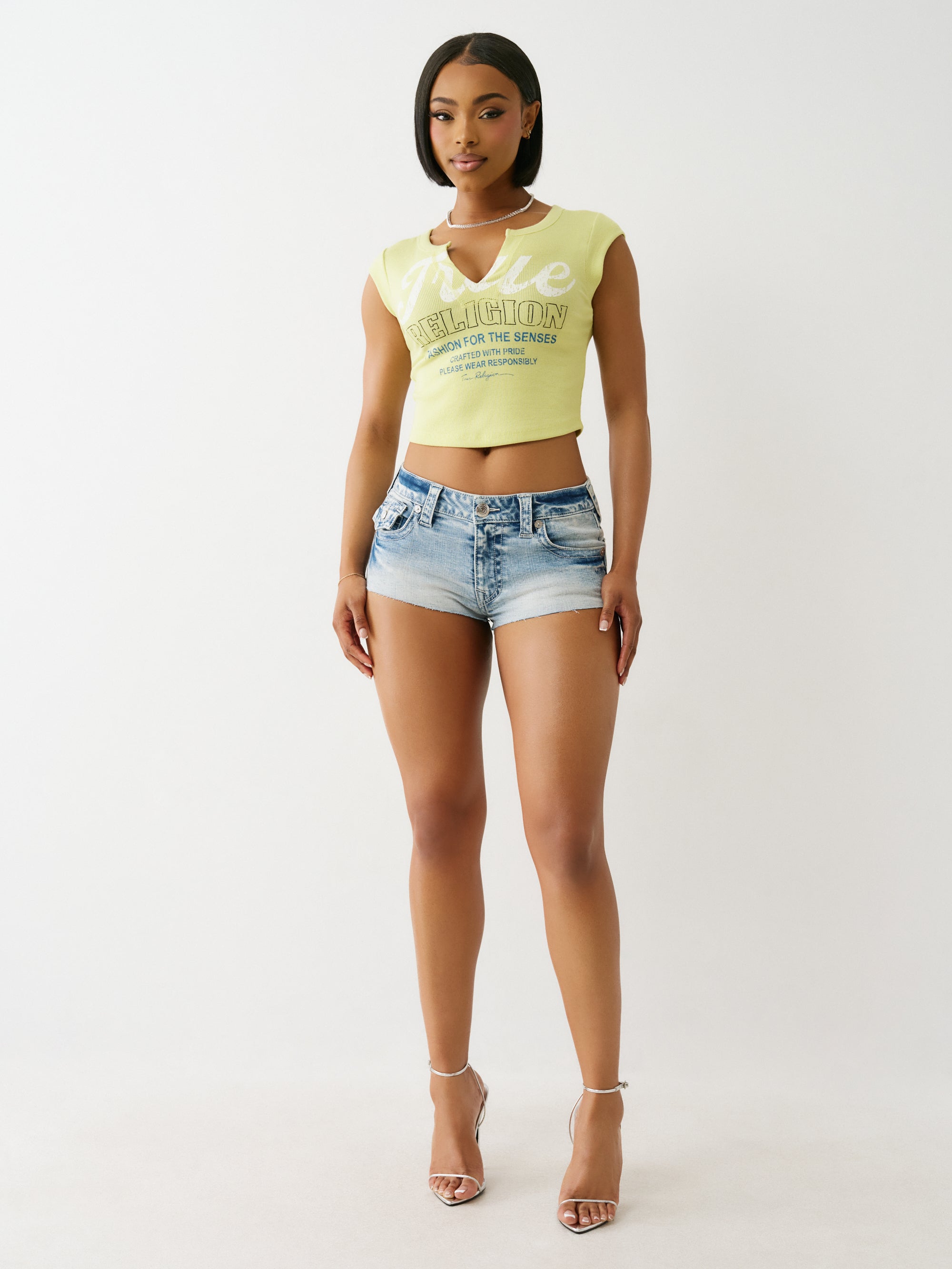 True Religion Vintage Tr V Notch Rib Top Daiquiri Green