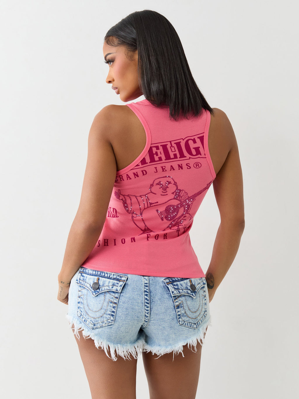 True Religion Crystal Goddess Rib Tank Sunkist Coral