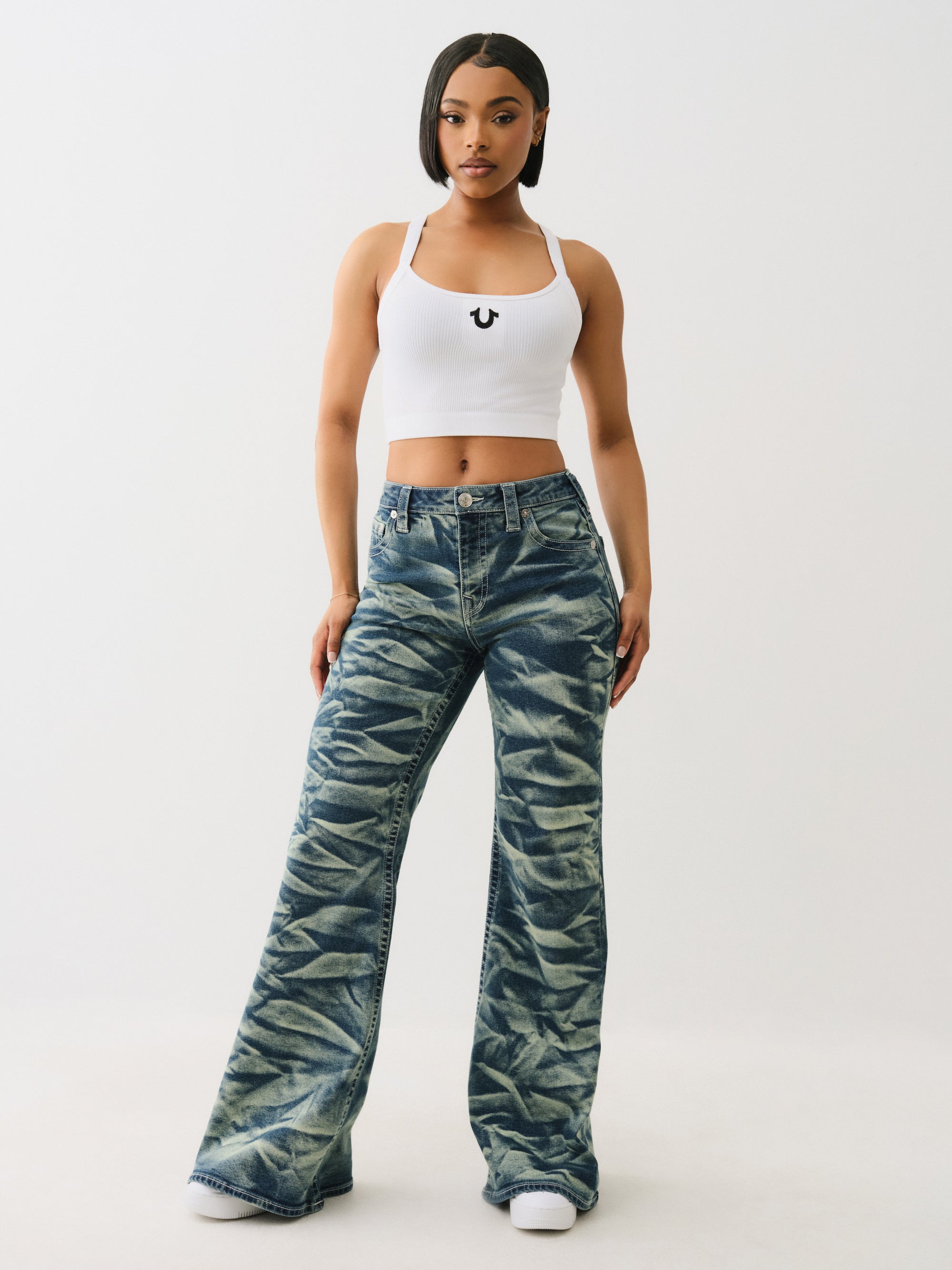 True Religion Crinkle Wash Katrina Hr Flare Lagoon Azure