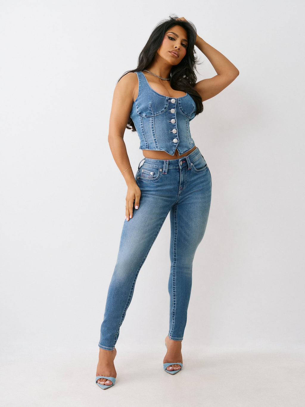True Religion Scoop Neck Denim Top Royal Indigo