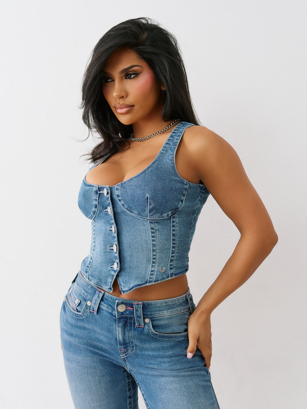 True Religion Scoop Neck Denim Top Royal Indigo