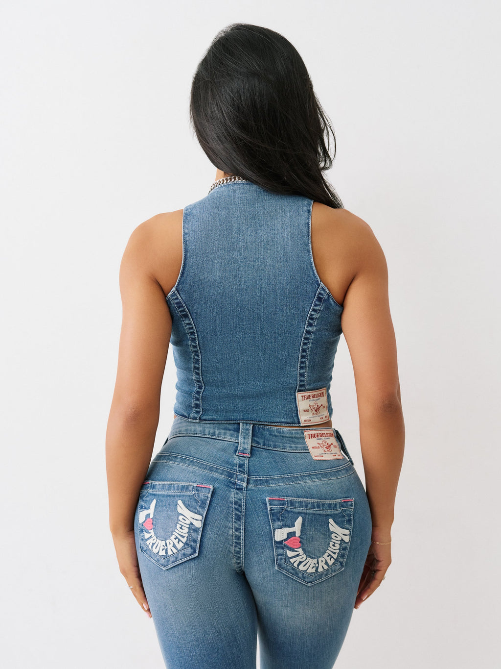 True Religion Scoop Neck Denim Top Royal Indigo