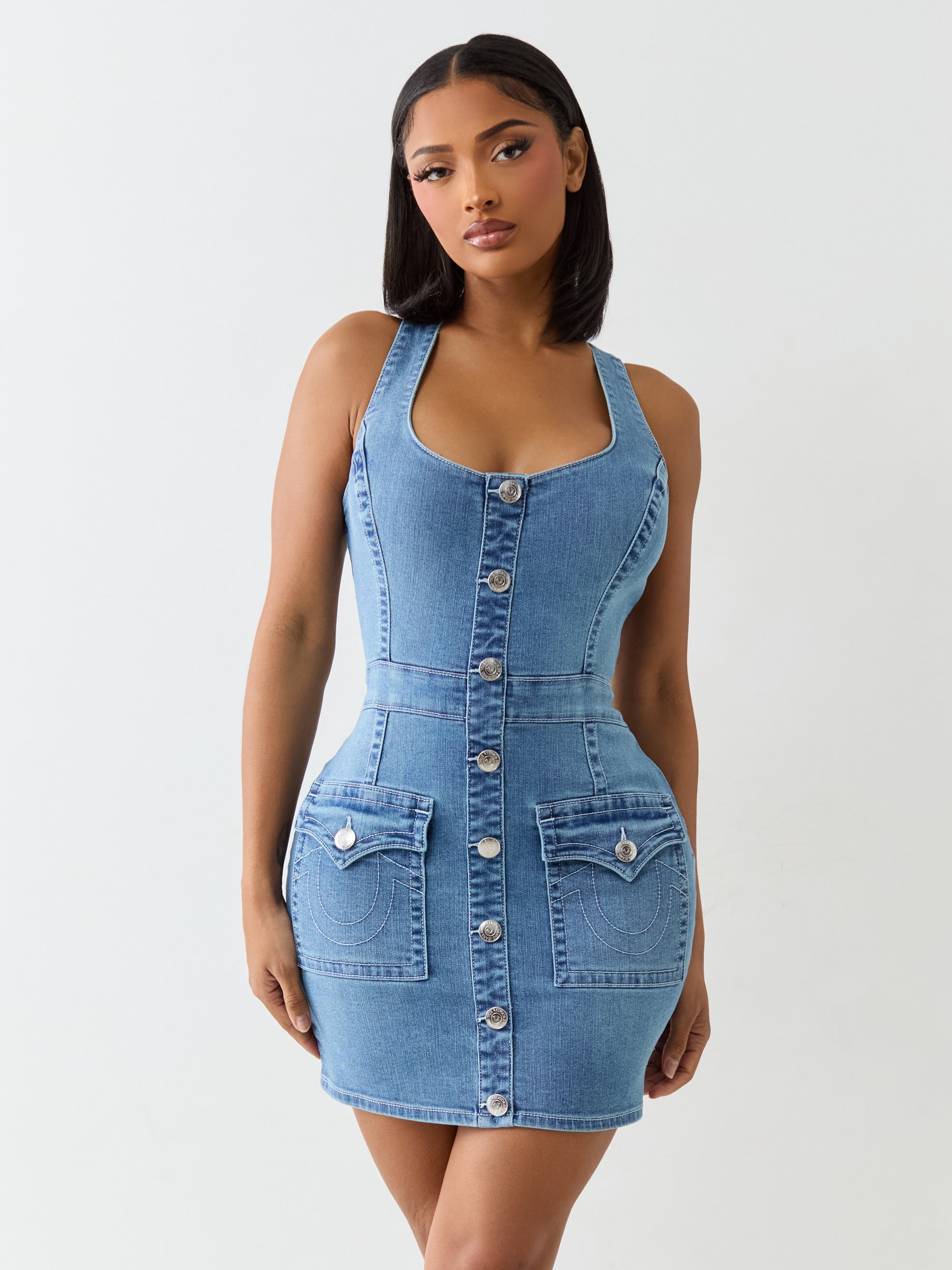 True Religion Scoop Neck Denim Dress Royal Indigo