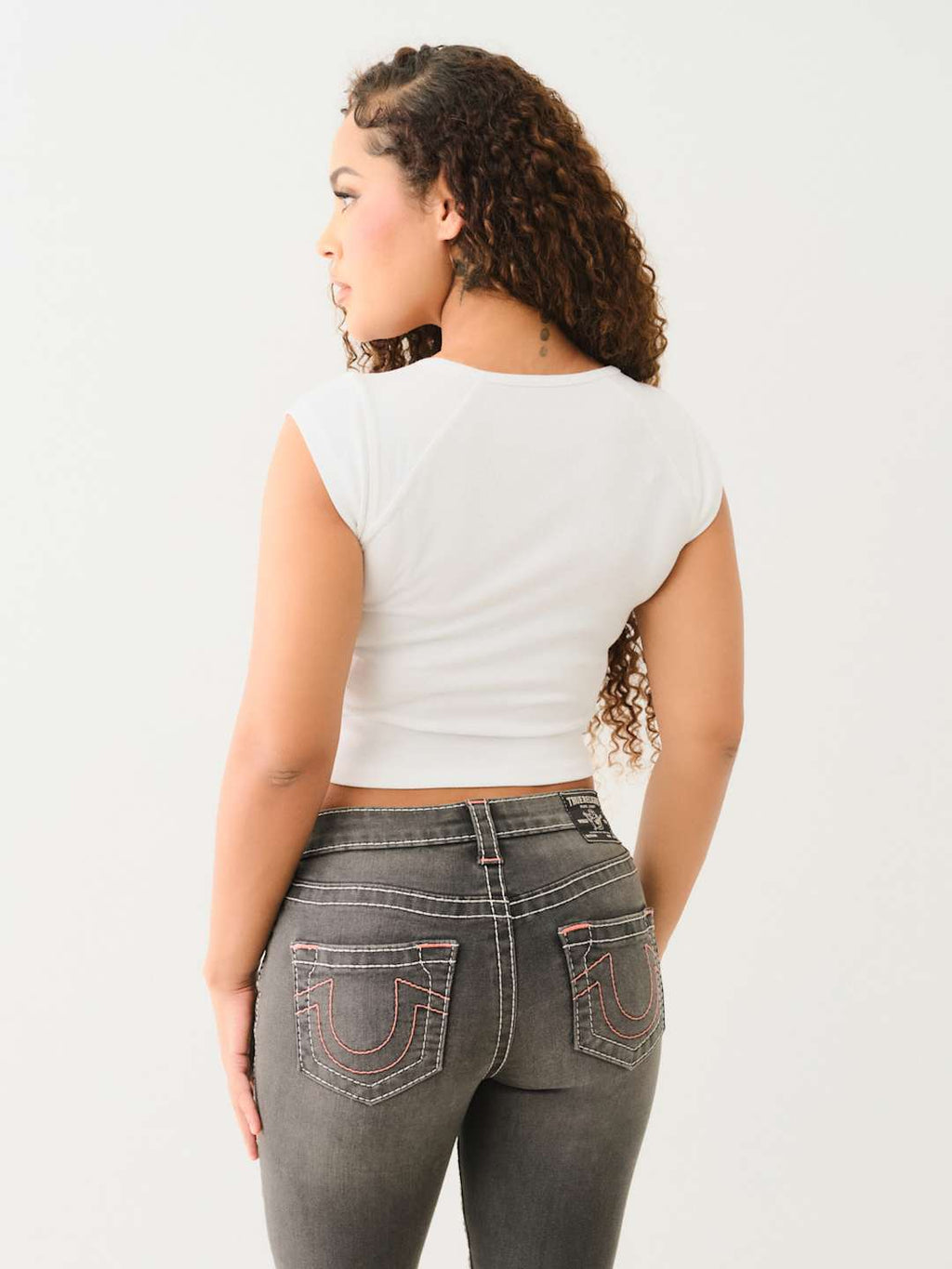 True Religion Crew Crystal Wing HS V Notch Tee Optic White