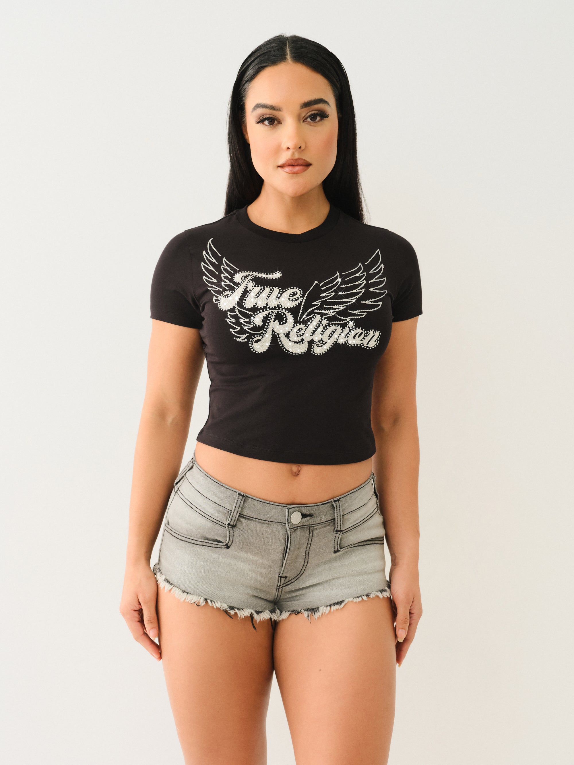 True Religion Crystal Wing Ss Baby Tee Jet Black