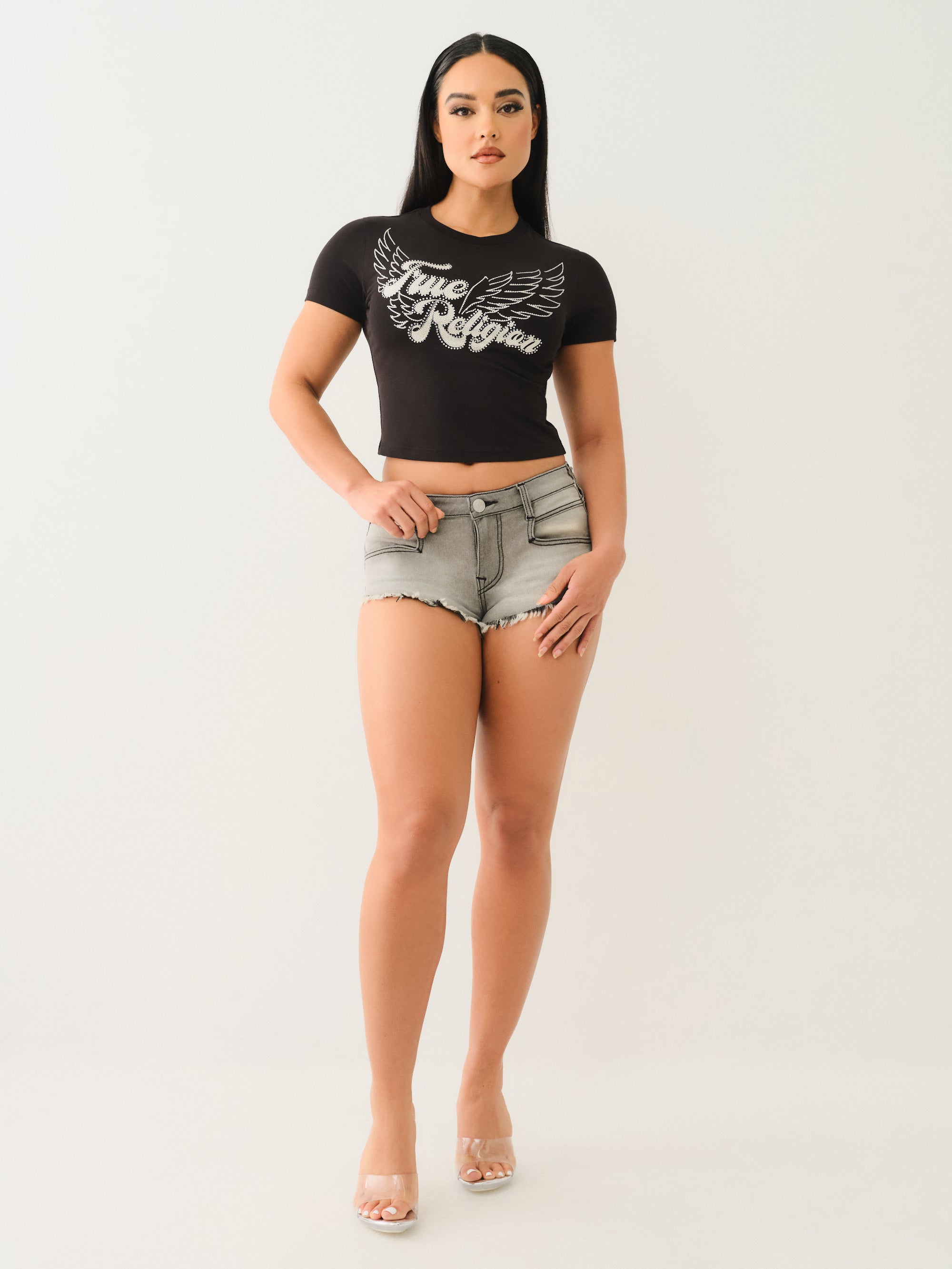 True Religion Crystal Wing Ss Baby Tee Jet Black