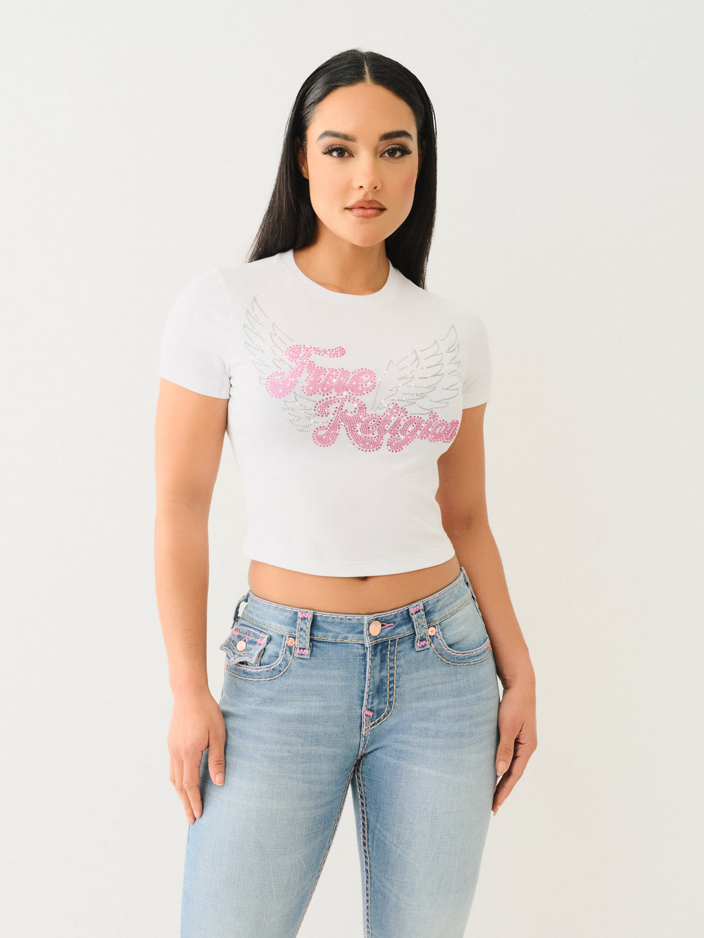 True Religion Crystal Wing Ss Baby Tee Optic White