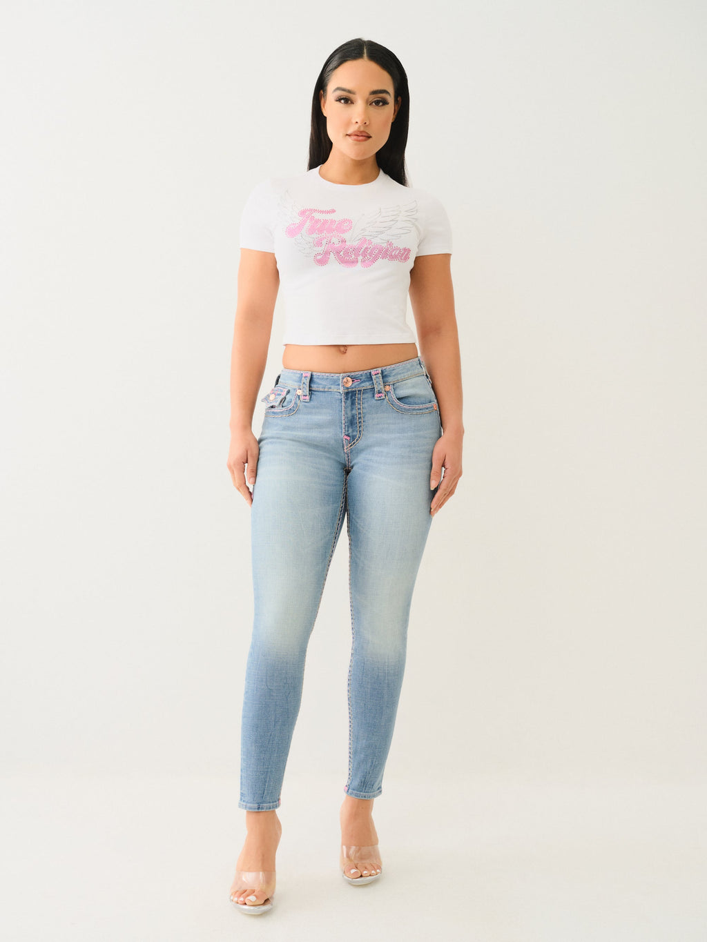 True Religion Crystal Wing Ss Baby Tee Optic White
