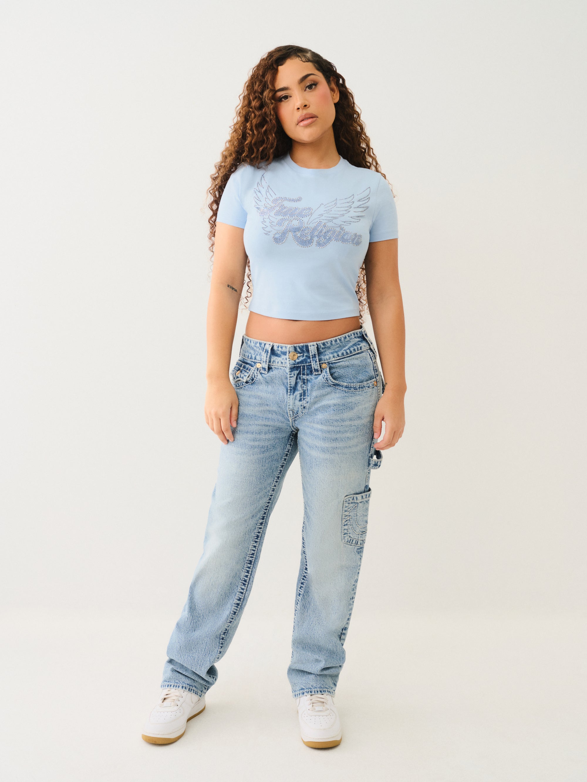 True Religion Crystal Wing Ss Baby Tee Cerulean Blue
