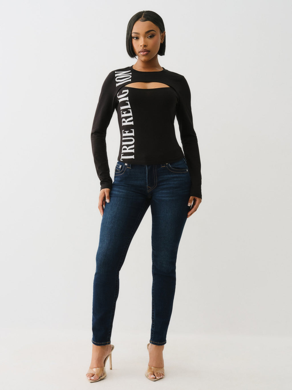True Religion Printed Tr Keyhole Ls Top Jet Black