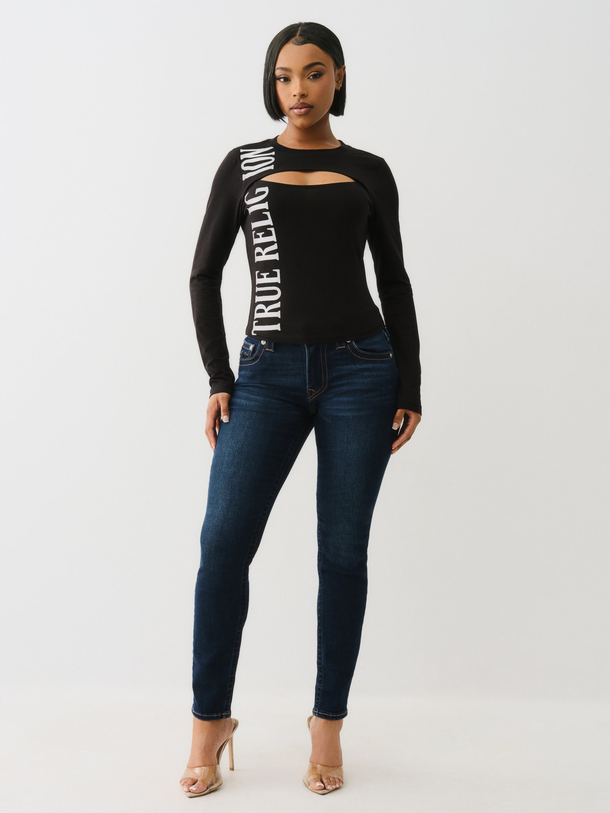 True Religion Printed Tr Keyhole Ls Top Jet Black