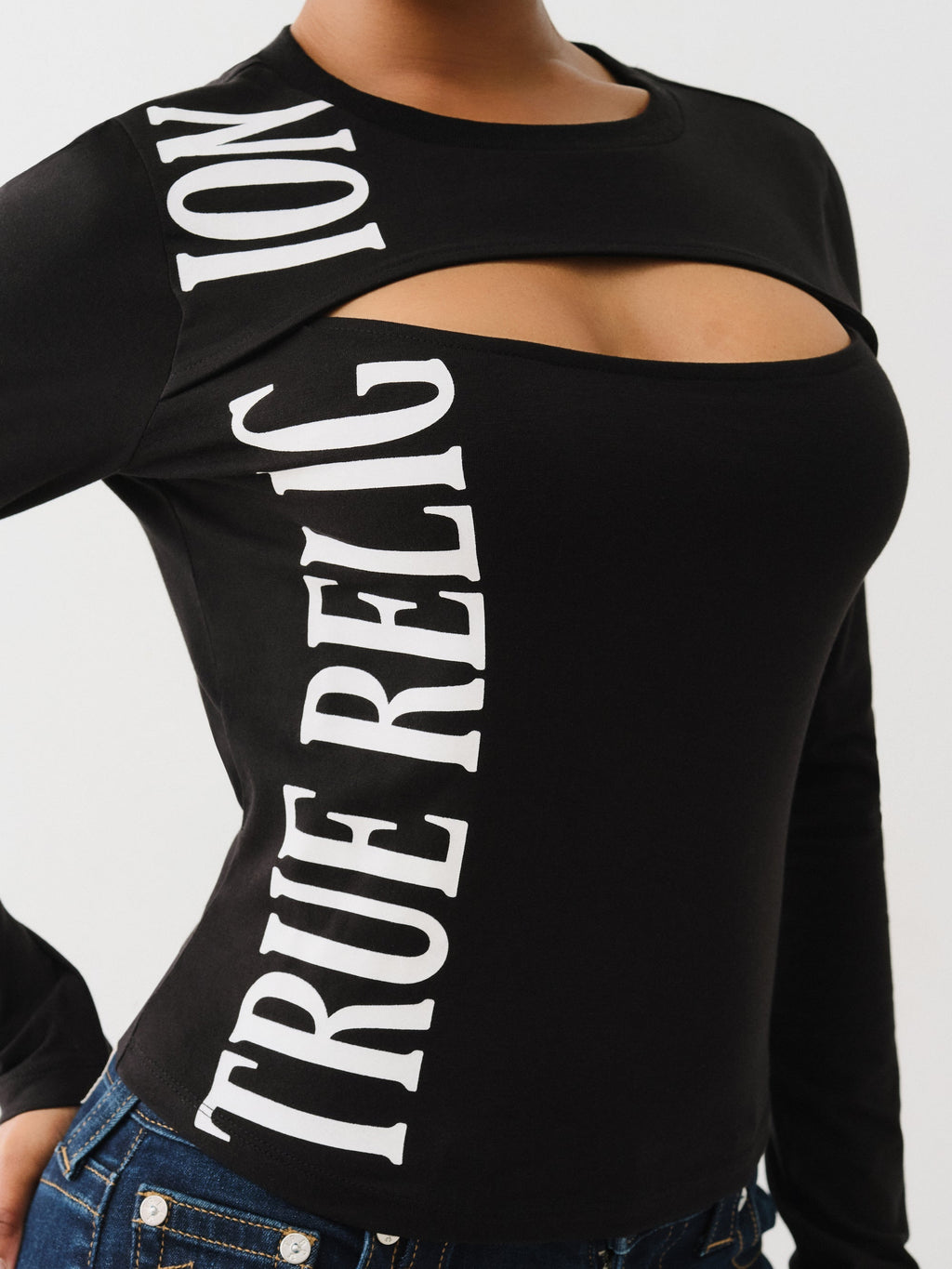 True Religion Printed Tr Keyhole Ls Top Jet Black