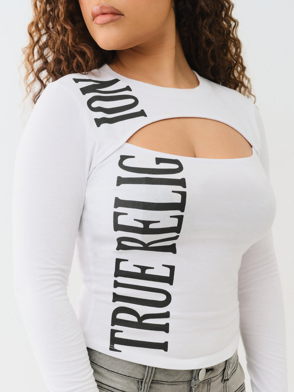 True Religion Printed Tr Keyhole Ls Top Optic White