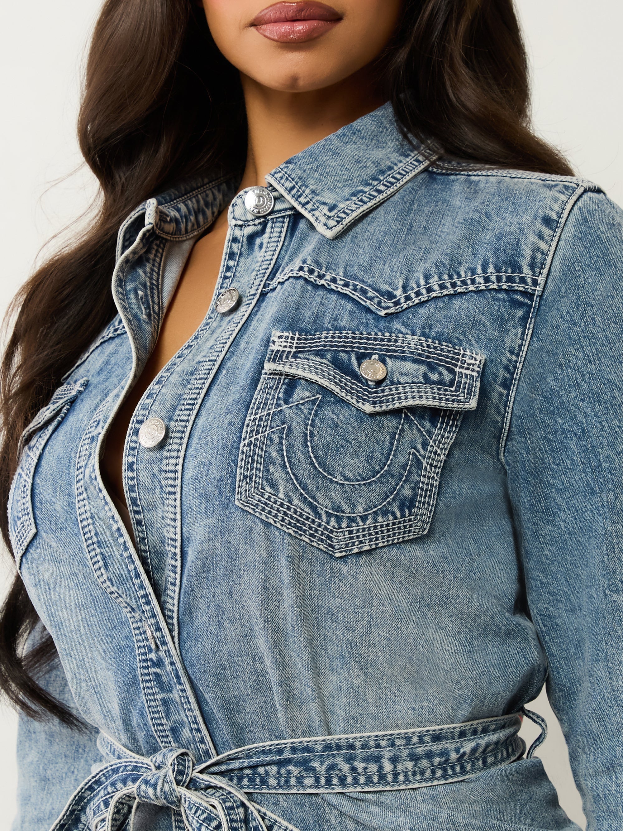 True Religion Qt Georgia Shirt Belted Dress California Poppy