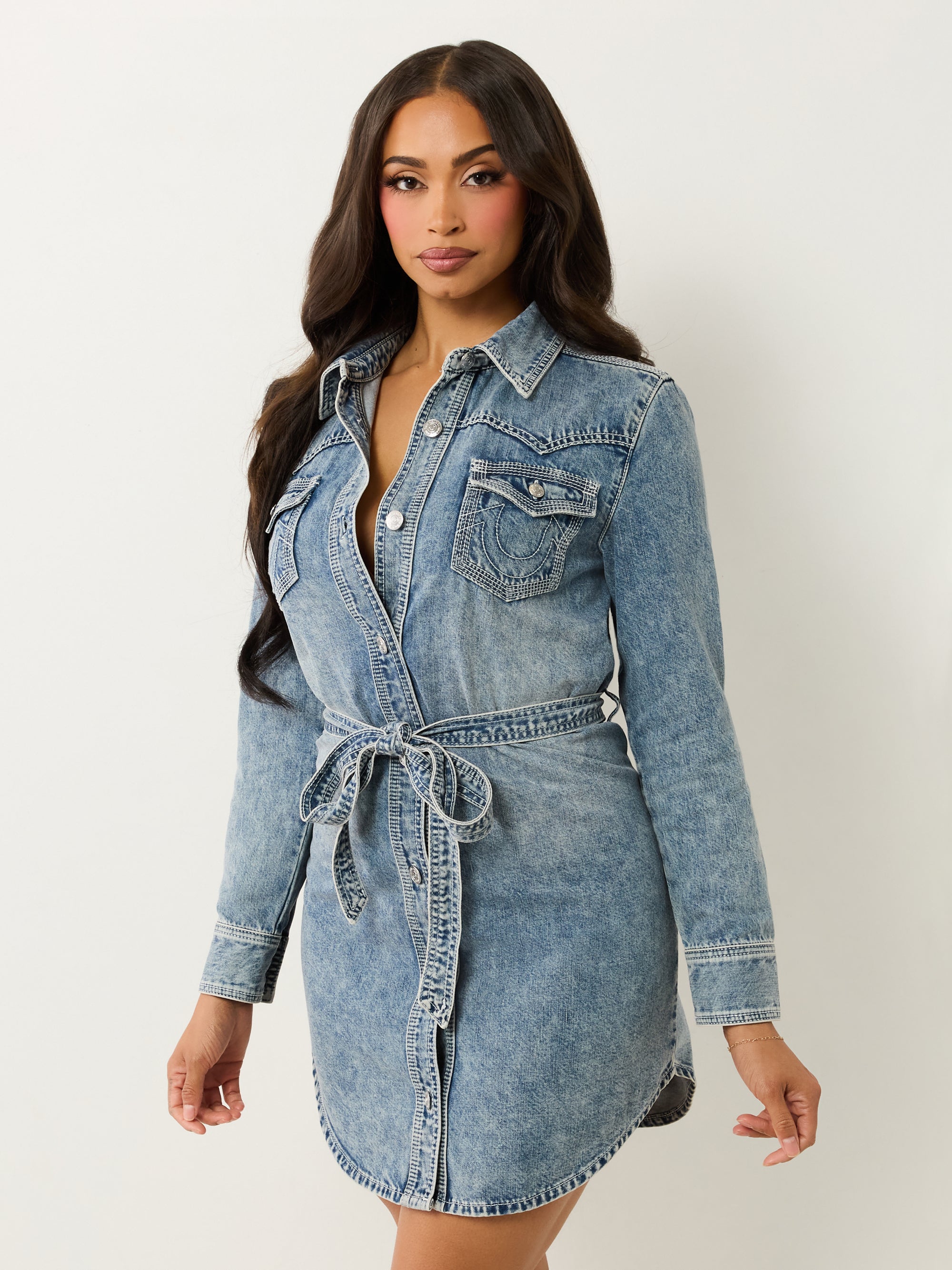 True Religion Qt Georgia Shirt Belted Dress California Poppy