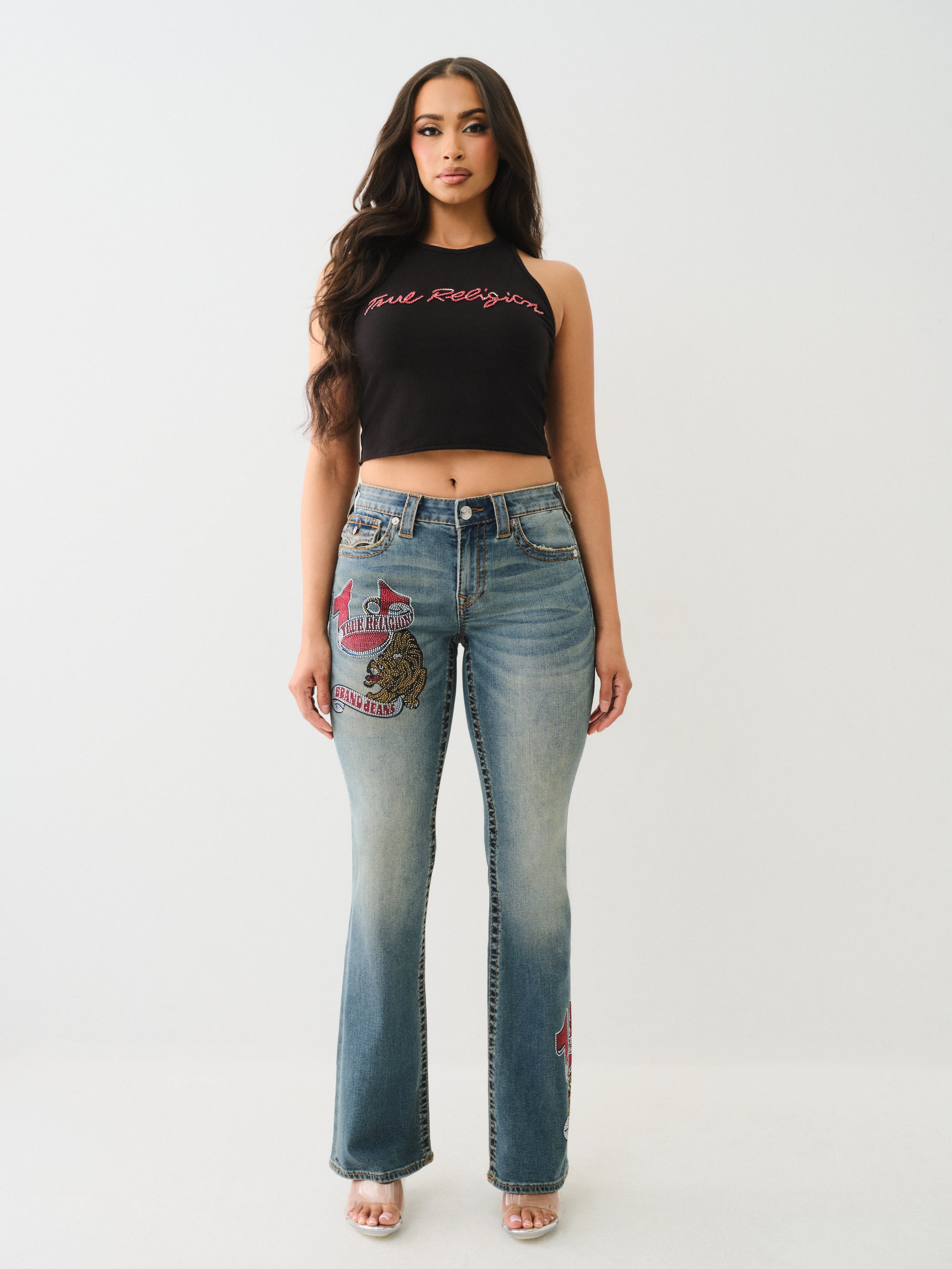 True Religion Crystal Tr Crop Tank Jet Black