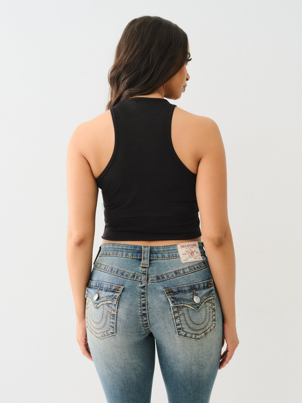 True Religion Crystal Tr Crop Tank Jet Black