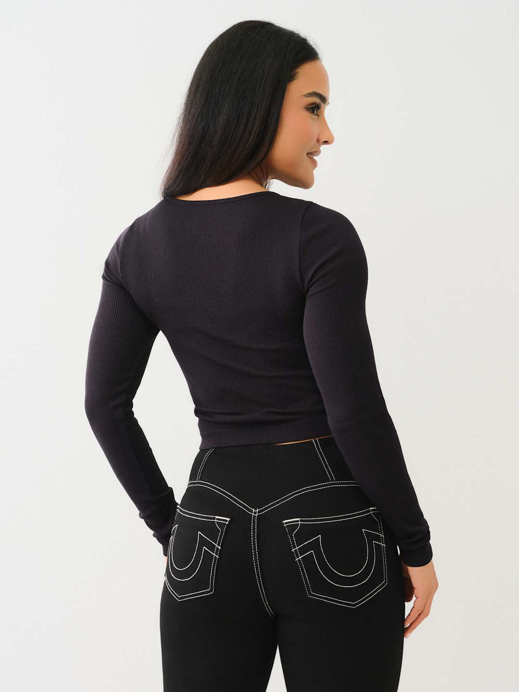 True Religion Crew Seamless Henley LS Top Jet Black