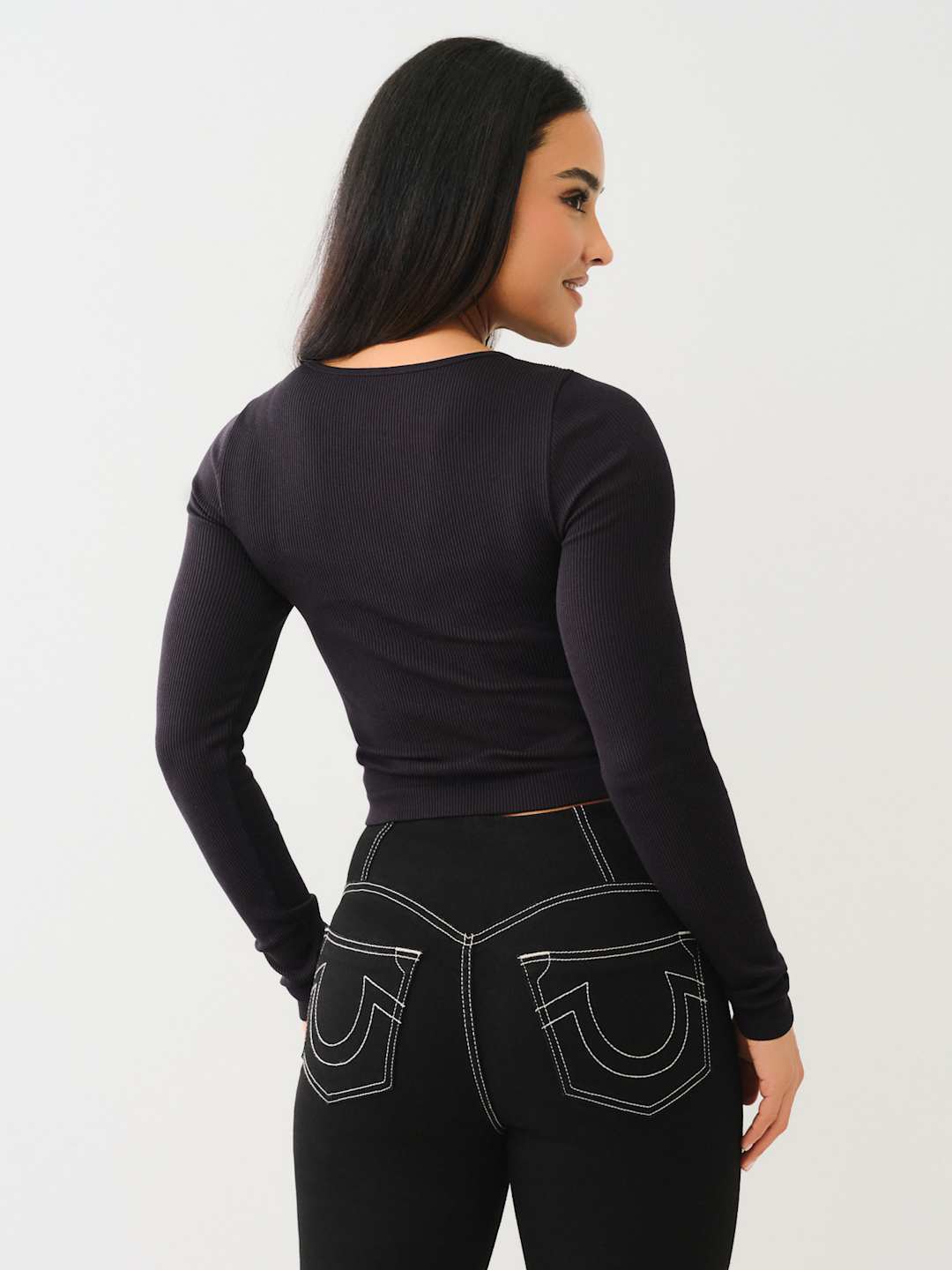 True Religion Crew Seamless Henley LS Top Jet Black