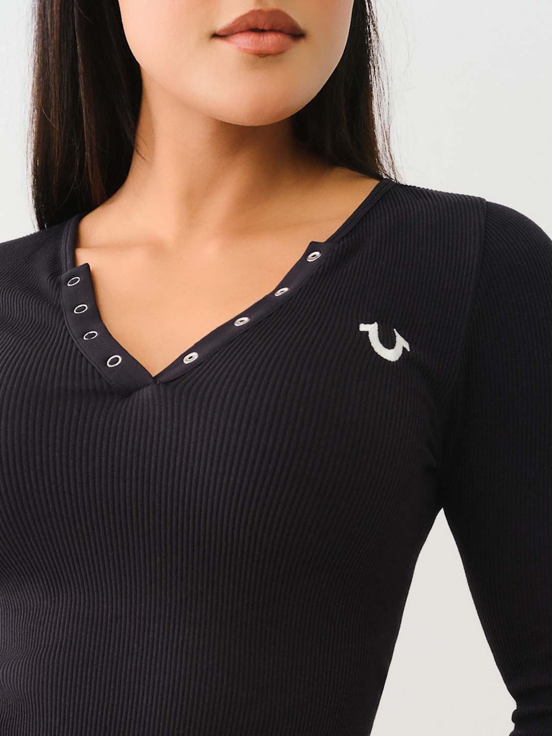 True Religion Crew Seamless Henley LS Top Jet Black