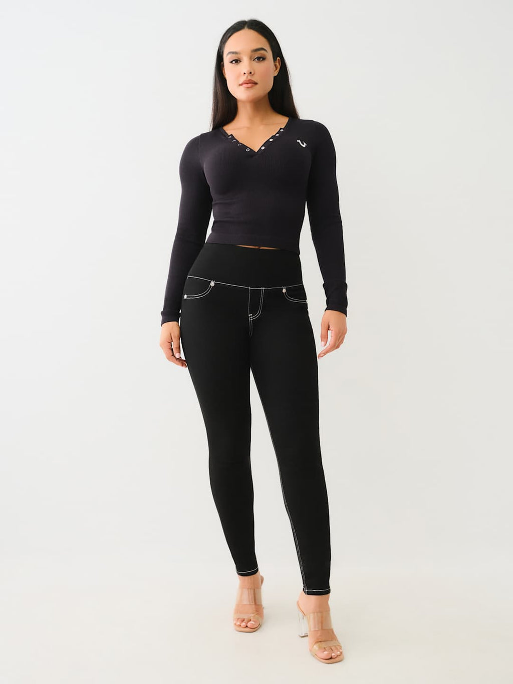 True Religion Crew Seamless Henley LS Top Jet Black