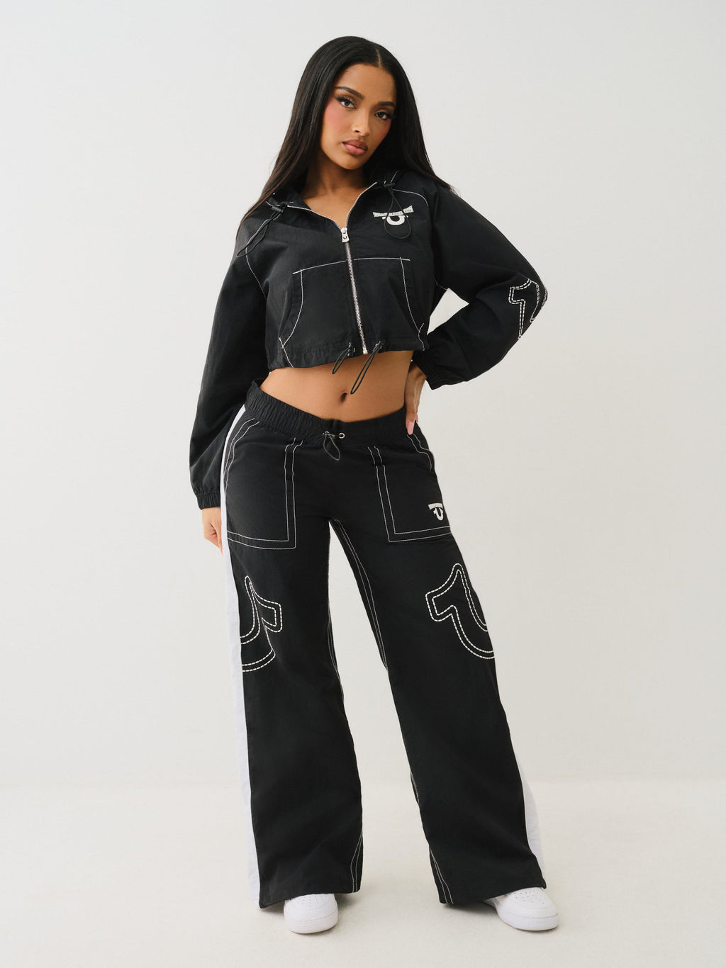 True Religion Tr Big T Nylon Track Pants Jet Black