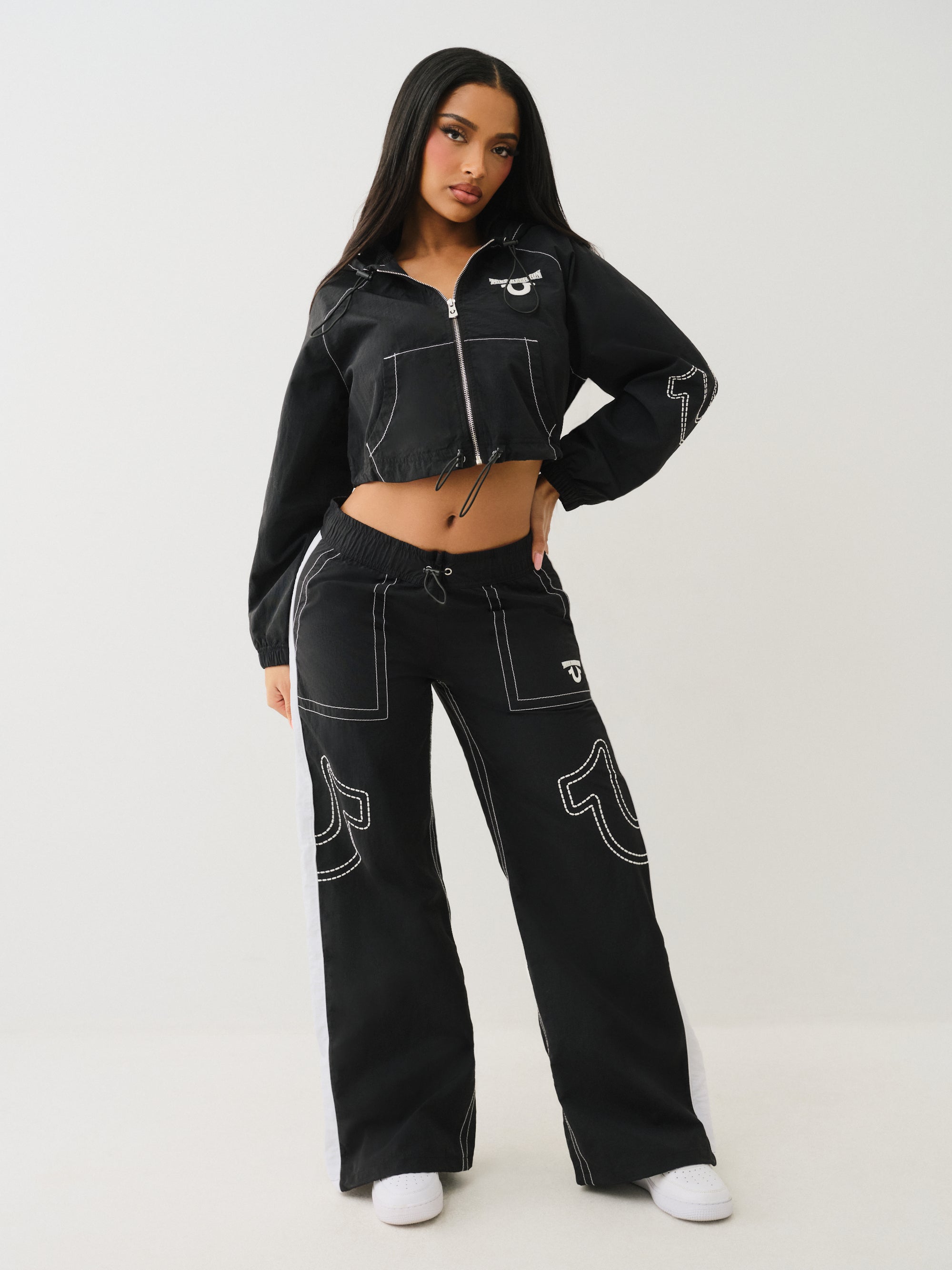 True Religion Tr Big T Nylon Track Pants Jet Black