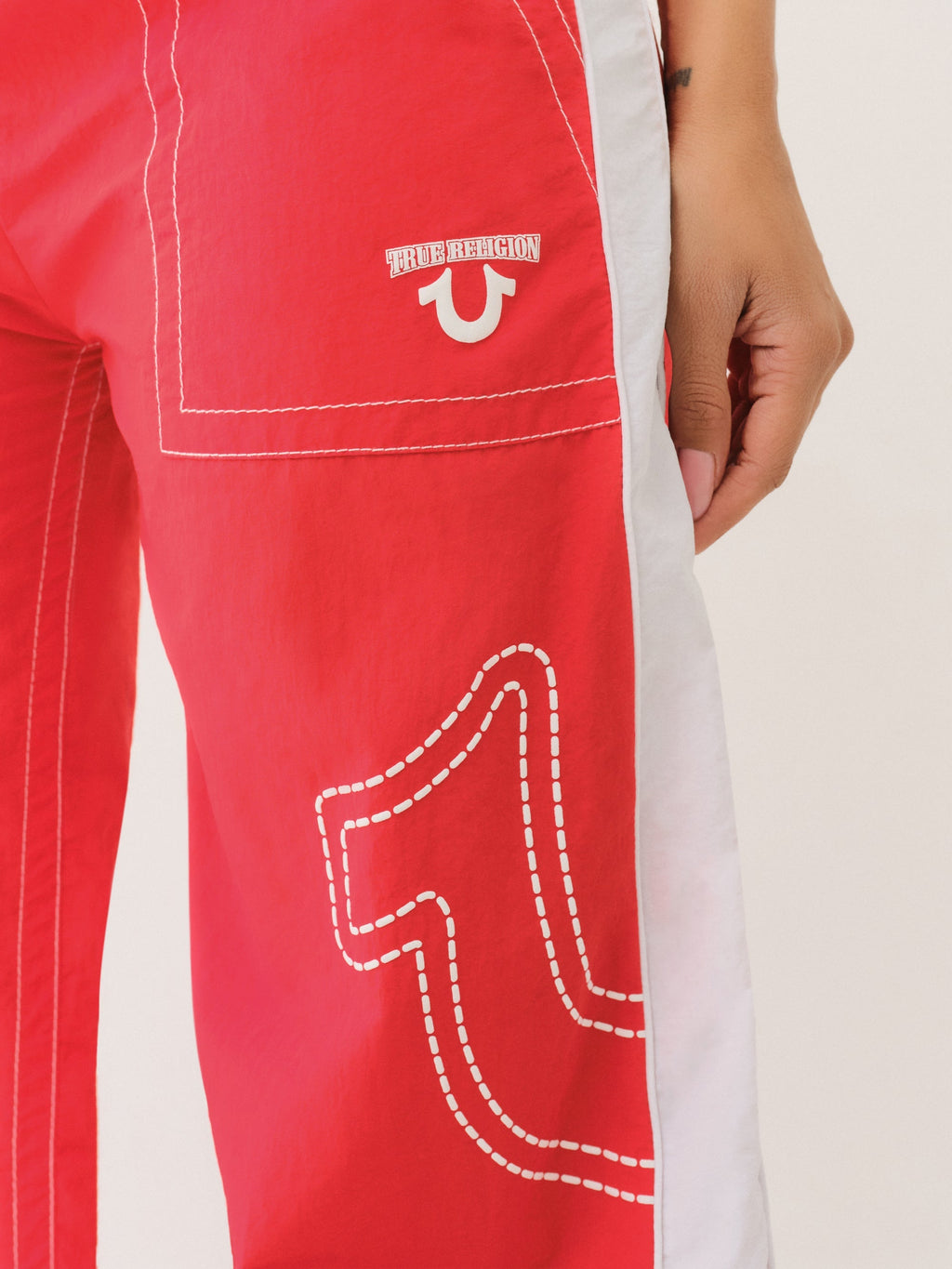 True Religion Tr Big T Nylon Track Pants Flame Scarlet