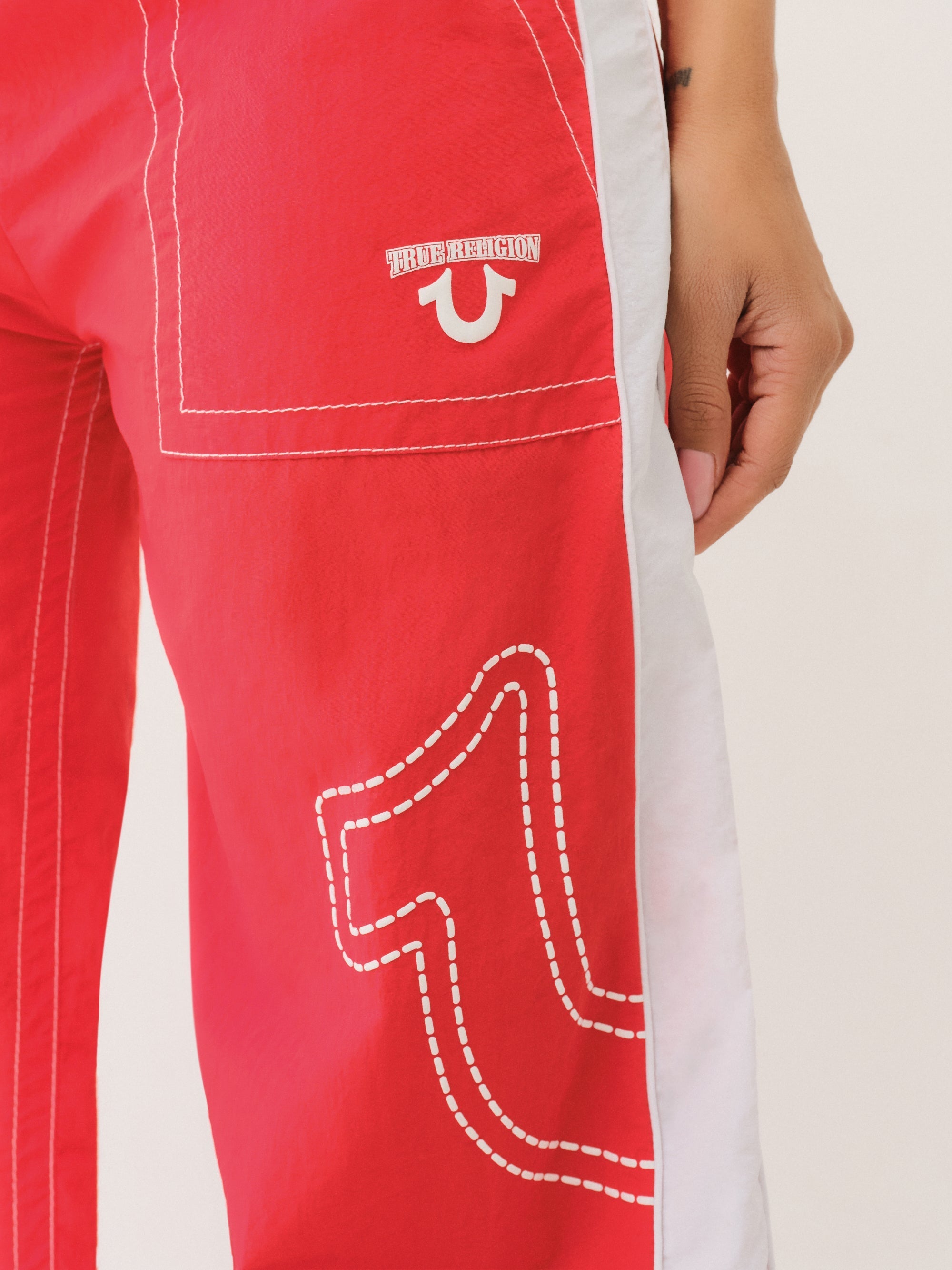 True Religion Tr Big T Nylon Track Pants Flame Scarlet