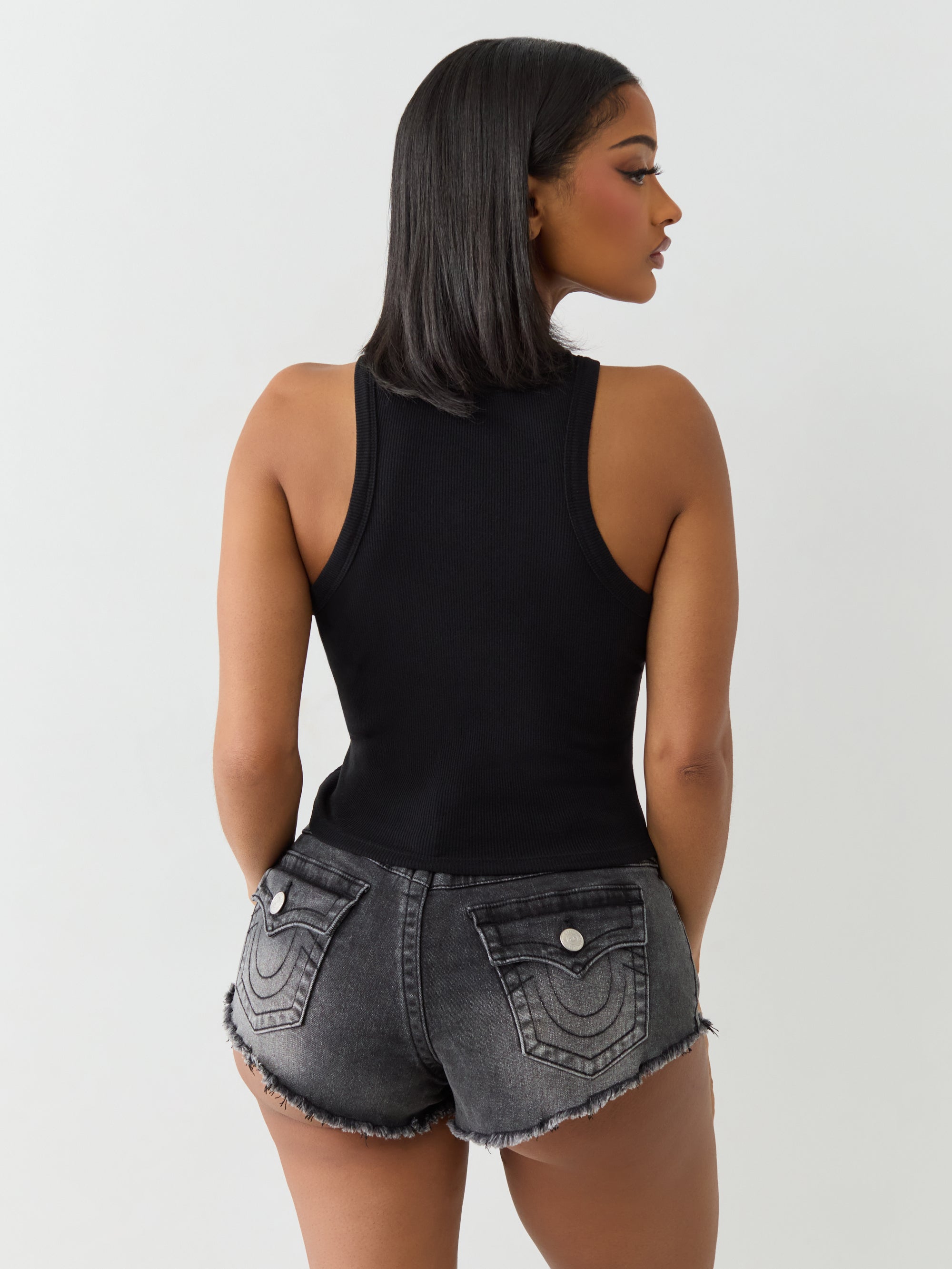 True Religion Mesh Horseshoe Racer Tank Jet Black