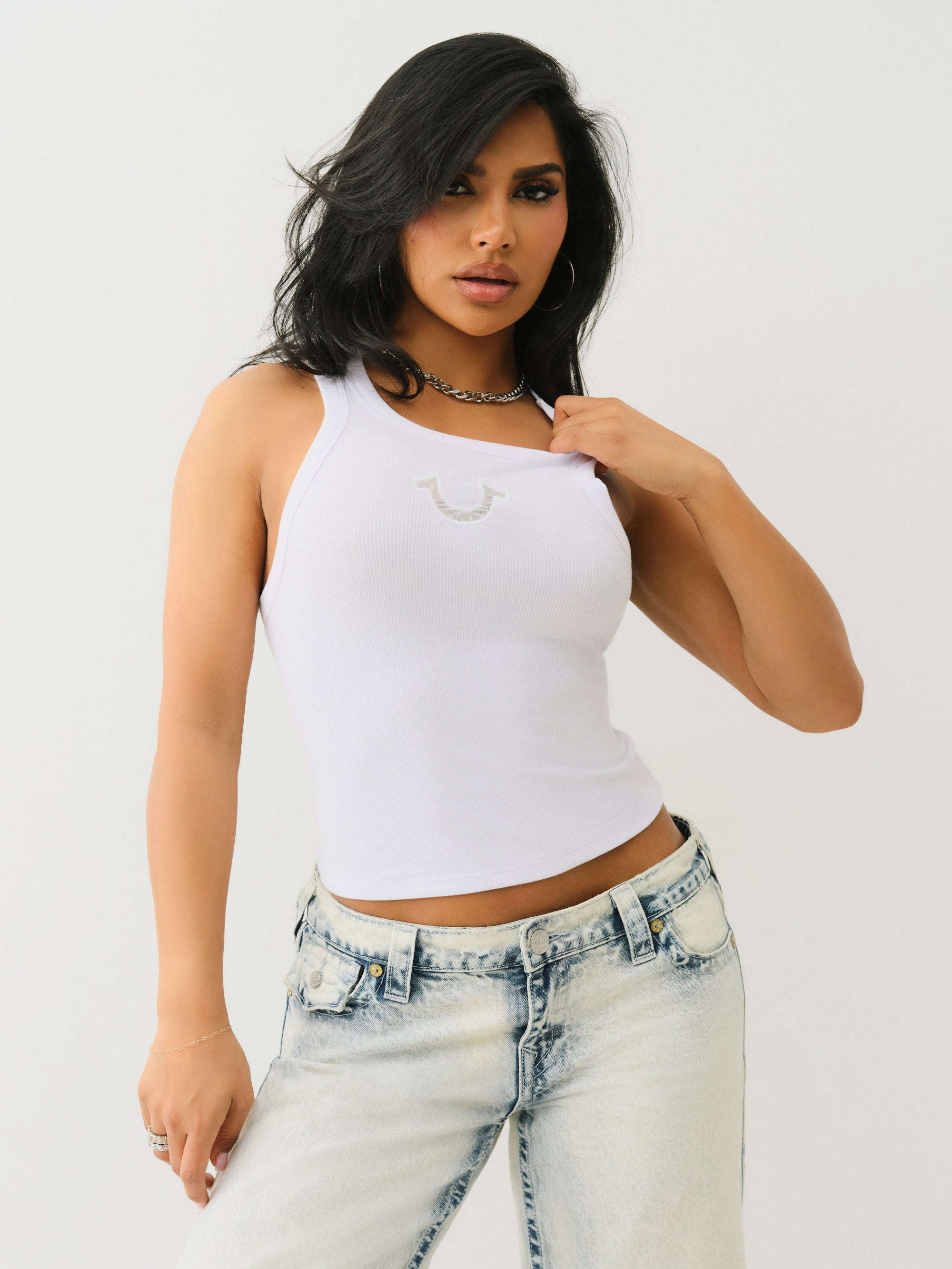 True Religion Mesh Horseshoe Racer Tank Optic White